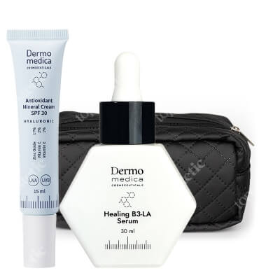Dermomedica Antioxidant Mineral Cream SPF 30 + Healing B3-LA Serum ZESTAW Przeciwstarzeniowy krem antyoksydacyjny z filtrem 15 ml + Serum na dzień i na noc 30 ml + Kosmetyczka Topestetic