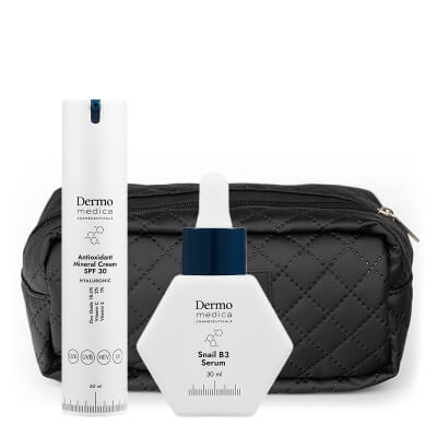 Dermomedica Antioxidant Mineral Cream SPF 30 + Snail B3 Serum ZESTAW Przeciwstarzeniowy krem antyoksydacyjny z filtrem 60 ml + Serum z ekstraktem ze śluzu ślimaka 30 ml + Kosmetyczka Gratis !!