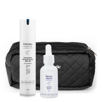 Dermomedica Antioxidant Mineral Cream SPF 30 + Snail B3 Serum ZESTAW Przeciwstarzeniowy krem antyoksydacyjny z filtrem 60 ml + Serum z ekstraktem ze śluzu ślimaka 30 ml + Kosmetyczka