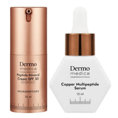 Dermomedica Copper Multipeptide Serum + Peptide Mineral Cream SPF 50 ZESTAW Serum z tripeptydem miedziowym, argireliną i beta-glukanem 15 ml + Krem SPF50 15 ml