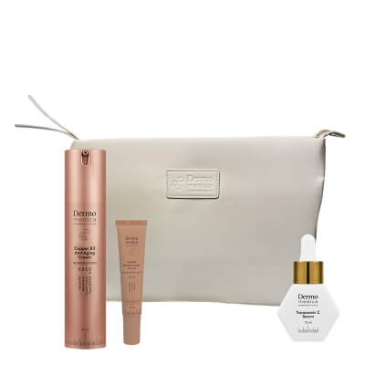 Dermomedica Copper Peptide Glow Kit ZESTAW Krem z peptydami miedziowymi, niacynamidem i skwalanem 60 ml + Serum antyoksydacyjno-nawilżające 15 ml + Peptydowy krem z SPF 50 15 ml