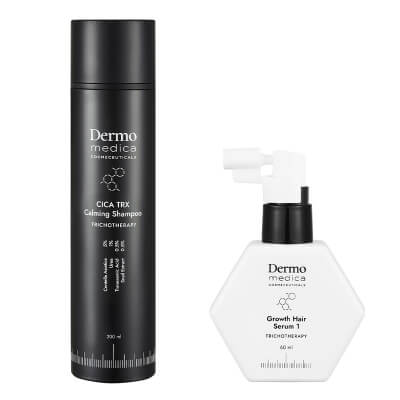 Dermomedica Hair Care Duo ZESTAW Łagodzący szampon dla wrażliwej skóry głowy skłonnej do stanów zapalnych i podrażnień 200 ml + Trychologiczne serum na porost włos