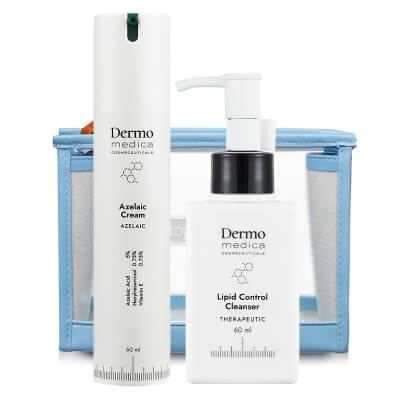Dermomedica Lipid Control Cleanser + Azelaic Cream New ZESTAW Olejek myjący 60 ml + Krem z kwasem azelainowym, witaminą E i heksylorezorcynolem 60 ml + Kosmetyczka Topestetic