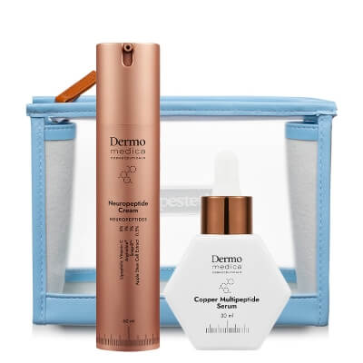 Dermomedica Neuropeptide Cream + Copper Multipeptide Serum ZESTAW Krem z neuropeptydami 60 ml + Serum z tripeptydem miedziowym, argireliną i beta-glukanem 30 ml + Kosmetyczka 1 szt