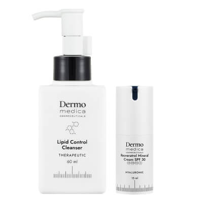 Dermomedica Resveratrol Mineral Cream SPF 30 + Lipid Control Cleanser ZESTAW Przeciwstarzeniowy krem z resweratrolem i filtrem 15 ml + Olejek myjący 60 ml