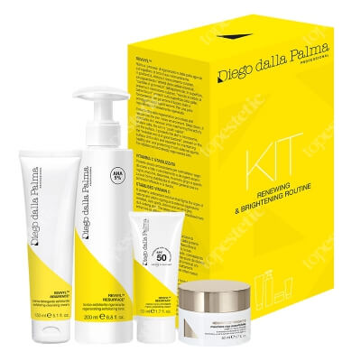Diego dalla Palma Renewing And Brightening Routine Set ZESTAW Zmywacz złuszczający 150 ml + Tonik 200 ml + Krem ochronny na dzień 50 ml + Maska na przebarwienia 50 ml