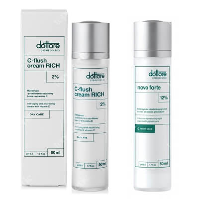 Dottore Kuracja Odmładzająca ZESTAW Intensywnie odmładzający krem na noc z 12 % kwasem glikolowym 50 ml + Odżywczo-przeciwzmarszczkowy krem z witaminą C 50 ml