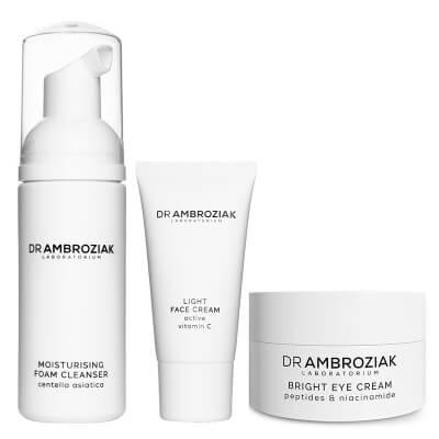Dr Ambroziak Brightening Skin ZESTAW Pianka myjąca 50 ml + Krem nawilżający na dzień 20 ml + Rozświetlający krem pod oczy 15 ml