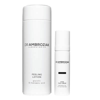 Dr Ambroziak Peeling Lotion + Acne Face Cream ZESTAW Łagodzący peeling do twarzy 175 ml + Krem pielęgnacyjny do cery problematycznej 50 ml