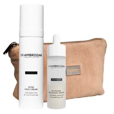 Dr Ambroziak Recovery Set ZESTAW Dwufazowe serum regeneracyjne 30 ml + Krem pielęgnacyjny do cery problematycznej 50 ml + Kosmetyczka 1 szt