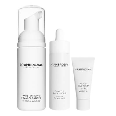 Dr Ambroziak Smooth Face ZESTAW Pianka myjąca 50 ml + Serum wygładzające 30 ml + Krem nawilżający na dzień 20 ml