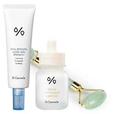 Dr Ceuracle Brightening and Protection Set ZESTAW Ampułka rozjaśniająca przebarwienia 30 ml + Krem ochronny 50 ml + Roller jadeit 1 szt