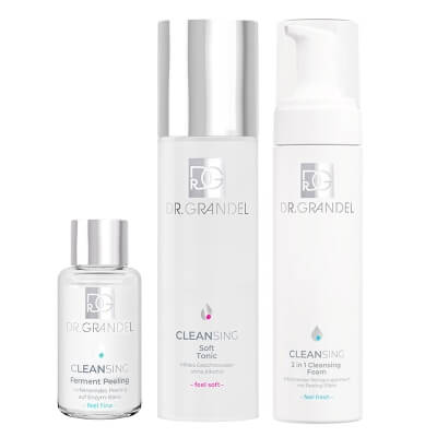 Dr Grandel Care Face Set ZESTAW Pianka oczyszczająca z kwasami 2w1 do skór tłustych i mieszanych 200 ml + Peeling enzymatyczny do twarzy i ciała (puder) 30 g + Tonik na