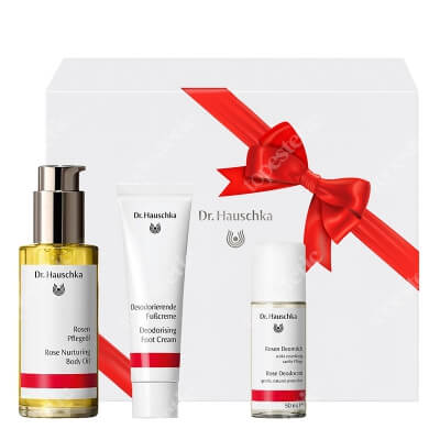 Dr Hauschka Beautiful Body Gift Set ZESTAW Dezodorujący krem do stóp 30 ml + Dezodorant z róży 50 ml + Olejek do ciała z róży 75 ml