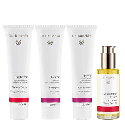 Dr Hauschka Body Set ZESTAW Krem pod prysznic 150 ml + Olejek do ciała 75 ml + Szampon 150 ml + Odżywka do włosów 150 ml