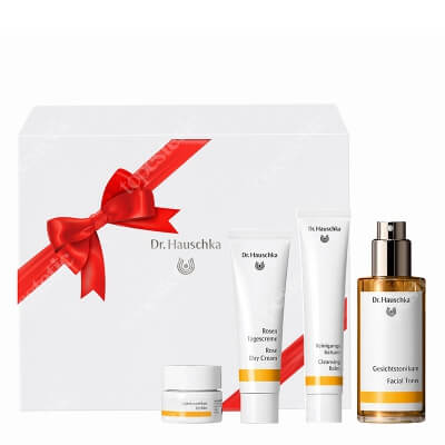 Dr Hauschka Face Care Gift Set ZESTAW Balsam do mycia twarzy 75 ml + Tonik odświeżający 100 ml + Balsam do ust 4,5 ml + Krem z róży na dzień 30 ml