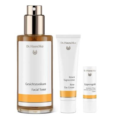 Dr Hauschka Face Care ZESTAW Tonik 100 ml + Krem z róży na dzień 30 ml + Sztyft pielęgnacyjny do ust 4,9 g