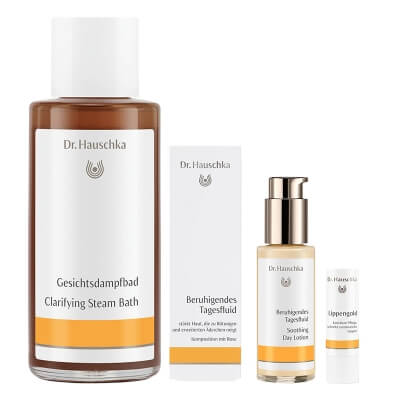 Dr Hauschka Soothing Set ZESTAW Emulsja łagodząca na dzień 50 ml + Sztyft pielęgnacyjny do ust 4,9 g + Oczyszczająca kąpiel parowa 100 ml