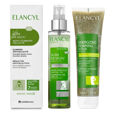 Elancyl Slim Day and Night ZESTAW Energetyzujący peeling do ciała 150 ml + Olejek antycellulitowy i przeciwko rozstępom 150 ml + Innowacyjny produkt wyszczuplający, do st