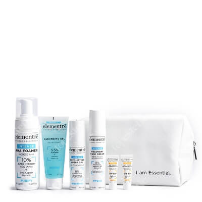 Elementre Gift Set ZESTAW Pianka oczyszczająca 120 ml + Żel oczyszczający 75 ml + Złuszczający żel na noc 40 ml + Krem - maska 50 ml + 2x Filtr słoneczny 3 ml
