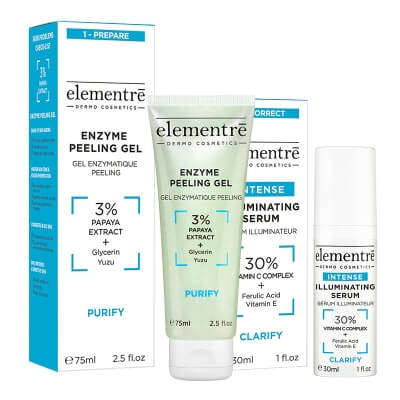 Elementre Glow Skin ZESTAW Enzymatyczny żel peelingujący 75 ml + Serum z 30% kompleksem witaminy C, 30 ml