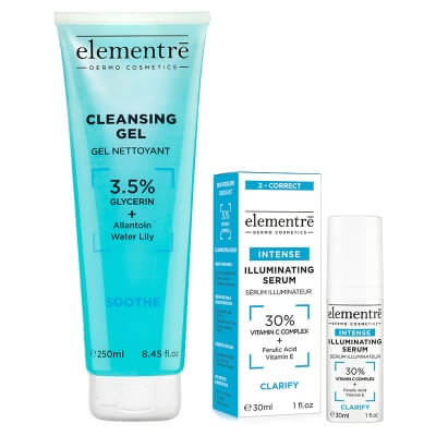 Elementre Glow Skin ZESTAW Żel oczyszczający 250 ml + Serum z 30% kompleksem witaminy C, 30 ml