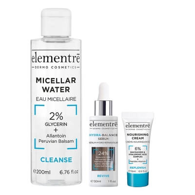 Elementre Hydro Lock ZESTAW Woda micelarna z 2% gliceryną 200 ml + Serum 30 ml + Krem odżywczy 15 ml