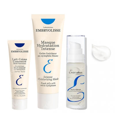Embryolisse Hydra Complex Care ZESTAW Odświeżające serum do twarzy 30 ml + Maska intensywnie nawilżająca 50 ml + Krem odżywczo-nawilżający 30 ml