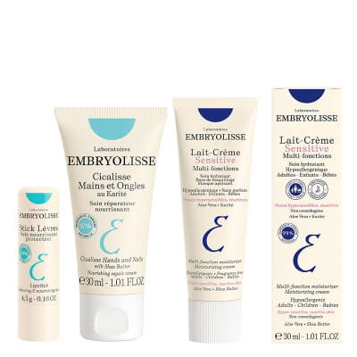 Embryolisse Must-Haves for Your Bag ZESTAW Odżywczy krem do rąk i paznokci 30 ml + Krem odżywczo-nawilżający do skóry wrażliwej 30 ml + Regenerujący balsam do ust 4 g