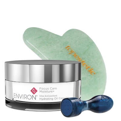 Environ Cosmetic Focus-CIT + Hydrating Oil Capsules + Gua Sha ZESTAW Stempelek do mikronakłuwania 0,1 mm + Intensywne kapsułki anti-aging z retinolem 30 szt. + Gua sha jadeit 1 szt