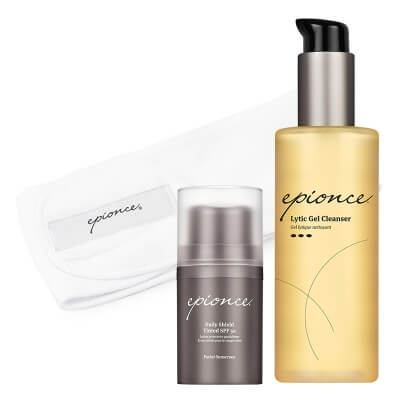 Epionce Bestseller Set ZESTAW Lityczny żel oczyszczający 170 ml + Emulsja ochronna SPF 50 50 ml + Opaska na głowę 1 szt GRATIS