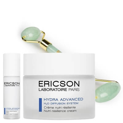 Ericson Laboratoire AQP3 Aqua-Fix Serum + Nutri Resilience Cream + Roller Topestetic ZESTAW Hydrożelowe serum nawilżające 30 ml + Bogaty krem do twarzy 50 ml + Roller jadeit 1 szt