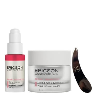 Ericson Laboratoire Biom+Sensitive Soothing and Strengthening Set ZESTAW Dwufazowe serum kojąco-wzmacniające 30 ml + Odżywczy krem kojąco-wzmacniający z postbiotykiem 50 ml + Szpatułka 1 szt