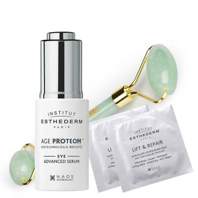 Esthederm Lifting Eye Kit ZESTAW Serum pod oczy 15 ml + Płatki pod oczy 10x2 szt. + Roller jadeit 1 szt