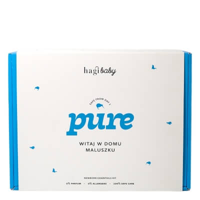 Hagi Pure Witaj w Domu Maluszku ZESTAW Żel do mycia ciała i włosów 300 ml + Emolient do kąpieli 200 ml + Krem do buzi i ciała 75 ml + Krem pod pieluszkę 75 ml