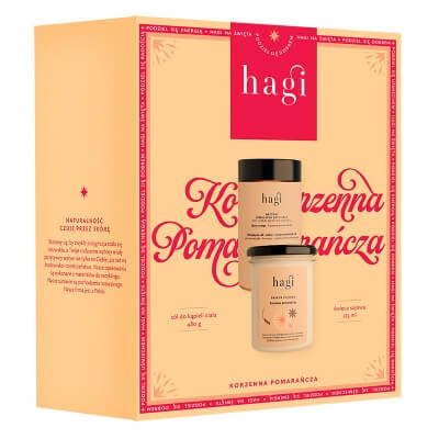 Hagi Spicy Orange 2 ZESTAW Naturalna sól himalajska 480 g + Świeca - Korzenna Pomarańcza 215 ml