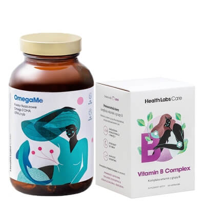 Health Labs Care OmegaMe + Vitamin B Complex ZESTAW Kwasy tłuszczowe Omega 3 EPA i DHA z ryb 120 kaps + Kompleks witamin z grupy B 60 kaps.