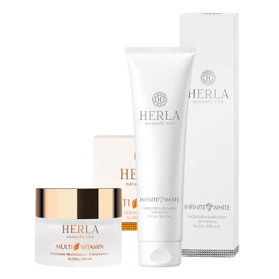 Herla Beauty Face ZESTAW Wybielający peeling do twarzy, efekt mikrodermabrazji 150 ml + Multiwitaminowy krem globalny na dzień i na noc 50 ml