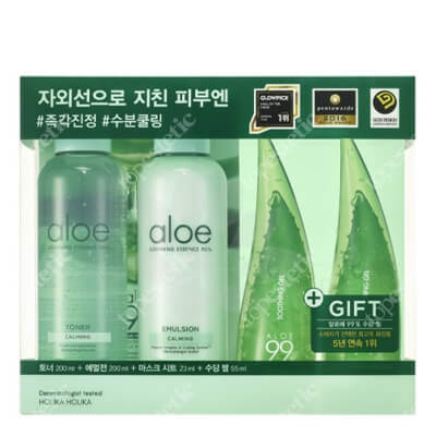 Holika Holika Aloe Moisturizing Kit ZESTAW Nawilżająca emulsja 200 ml + Wielofunkcyjny żel aloesowy 2 x 55 ml + Maseczka w płachcie 1 szt + Tonik z aloesem 200 ml