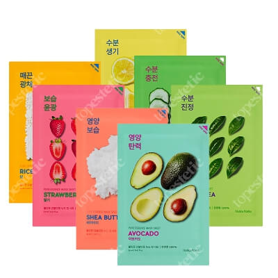 Holika Holika Mix Masks ZESTAW Maski bawełniane z ekstraktem z truskawek, z ogórka, z cytryny, z avocado, z ryżu, z zielonej herbaty, z masłem shea.