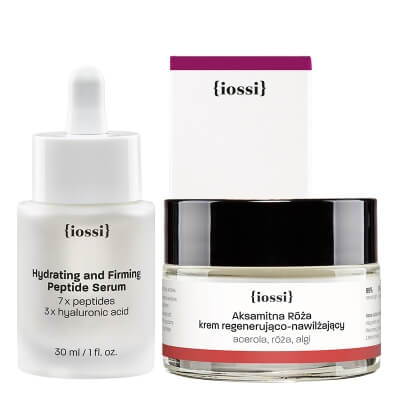 Iossi Peptide Serum + Aksamitna Róża ZESTAW Nawilżająco-ujędrniające serum peptydowe 30 ml + Krem regenerująco-nawilżający, acerola, róża, algi 50 ml