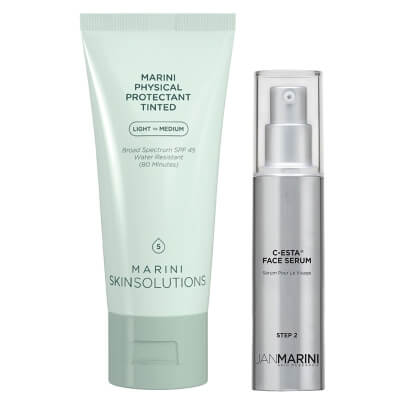 Jan Marini Codzienna Pielęgnacja Rozświetlająca ZESTAW Serum do twarzy z witaminą C i DMAE 30 ml + Krem ochronny koloryzujący, 57 g