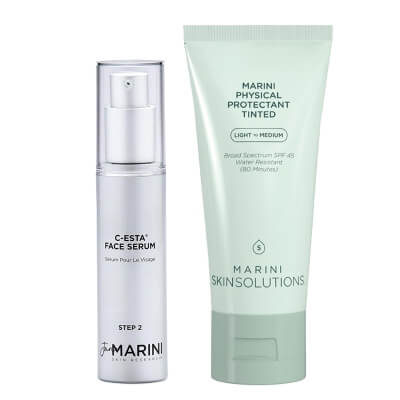 Jan Marini Codzienna Pielęgnacja Rozświetlająca ZESTAW Serum do twarzy z witaminą C i DMAE 30 ml + Krem ochronny koloryzujący, 57 g