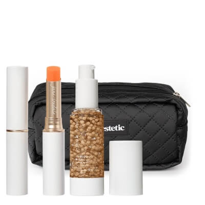 Jane Iredale HydroPure Tinted Serum + Lip and Cheek Stain + Kosmetyczka Topestetic ZESTAW Minerały w płynie (kolor Light to Medium 3) 30 ml + Pomadka (kolor Forever Peach) 3 g + Kosmetyczka 1 szt