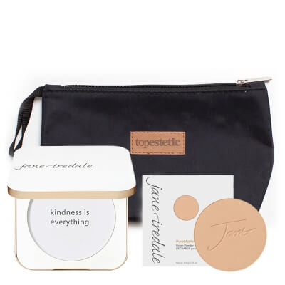 Jane Iredale PureMatte Finish Powder Refill + Refillable Compact ZESTAW Matujący puder prasowany 9,9 g + Puderniczka (kolor biały) 1 szt + Kosmetyczka 1 szt