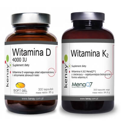 Kenay D3 + K2 ZESTAW Witamina D3 4000 IU 300 kaps + Witamina K2 Mena Q7 z ciecierzycy 300 kaps