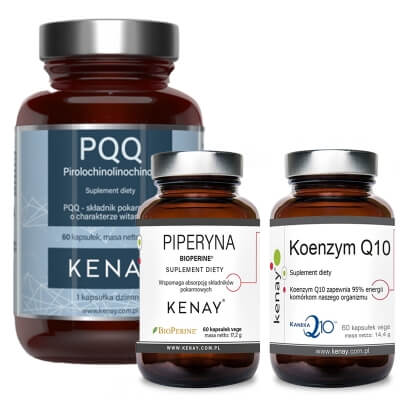 Kenay Energia i Witalność ZESTAW PQQ Pirolochinolinochinon 60 kaps + Koenzym Q10 60 kaps + Ekstrakt z czarnego pieprzu 60 kaps