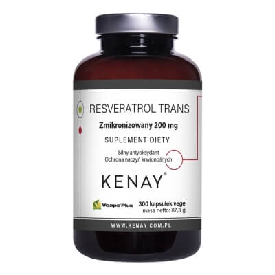 Kenay Resveratrol Trans - Zmikronizowany 200 mg Suplement diety 300 kapsułek