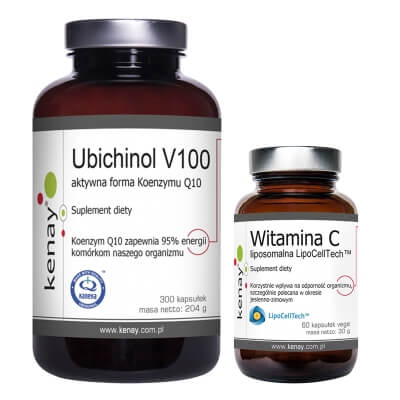 Kenay Wsparcie Serca, Odporności i Metabolizmu Energetycznego ZESTAW Aktywna forma Koenzymu Q10 300 kapsułek + Witamina C 60 kapsułek