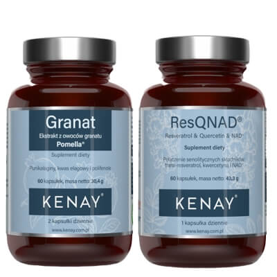 Kenay Wsparcie Serca i Procesów Metabolicznych ZESTAW Ekstrakt z owoców granatu 60 kaps + Resweratrol, kwercetyna i NAD+ 60 kaps